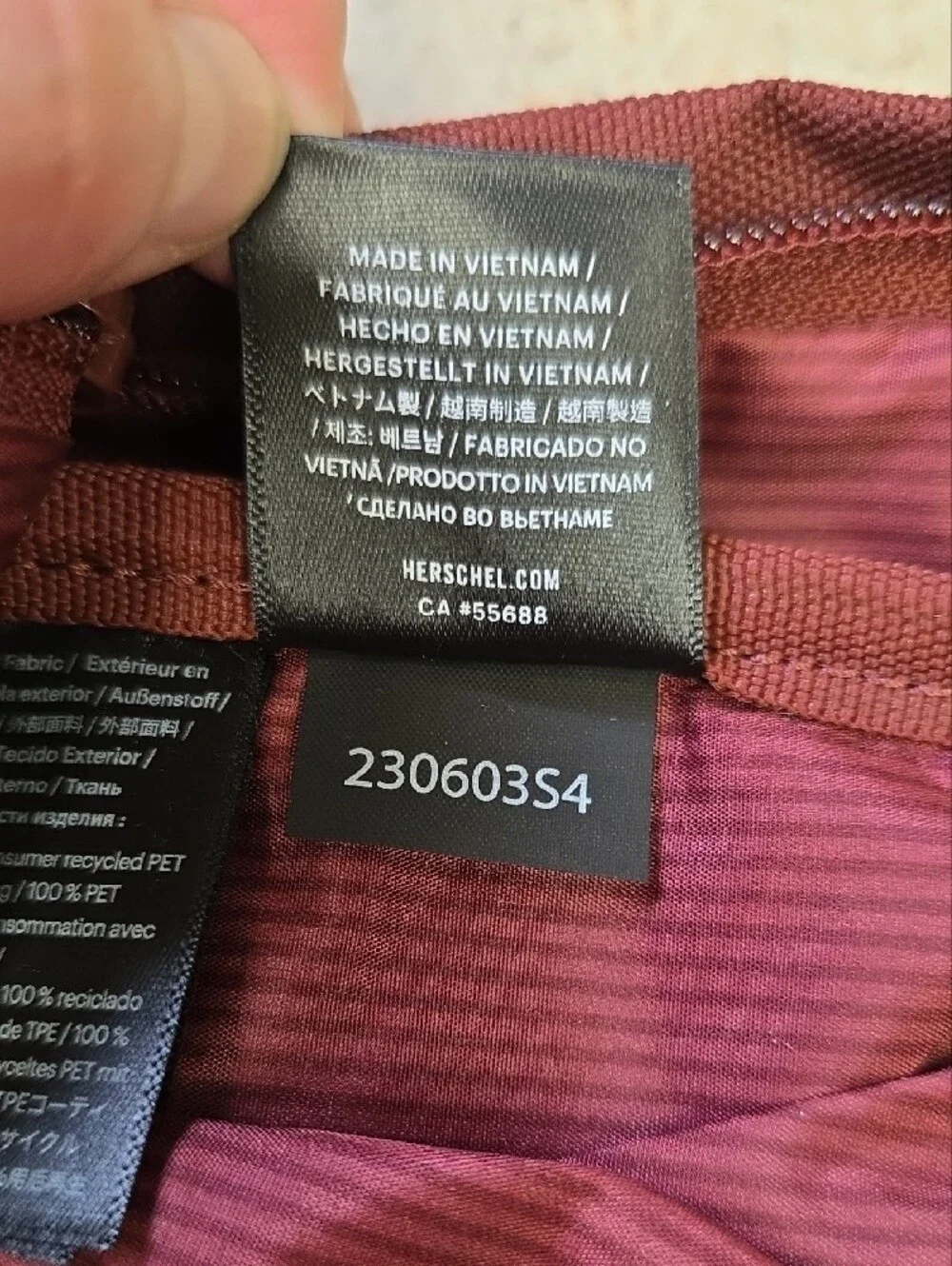 Herschel Supply Company style sling materials